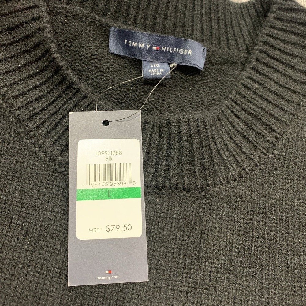 NWT Tommy Hilfiger Women's Navy Blue Pullover Sweater Stripes Logo - Size L - Picture 5 of 11